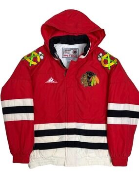 Vintage 90s APEX ONE Chicago Blackhawks Jacket Winter Parka Puffer Coat Mens M